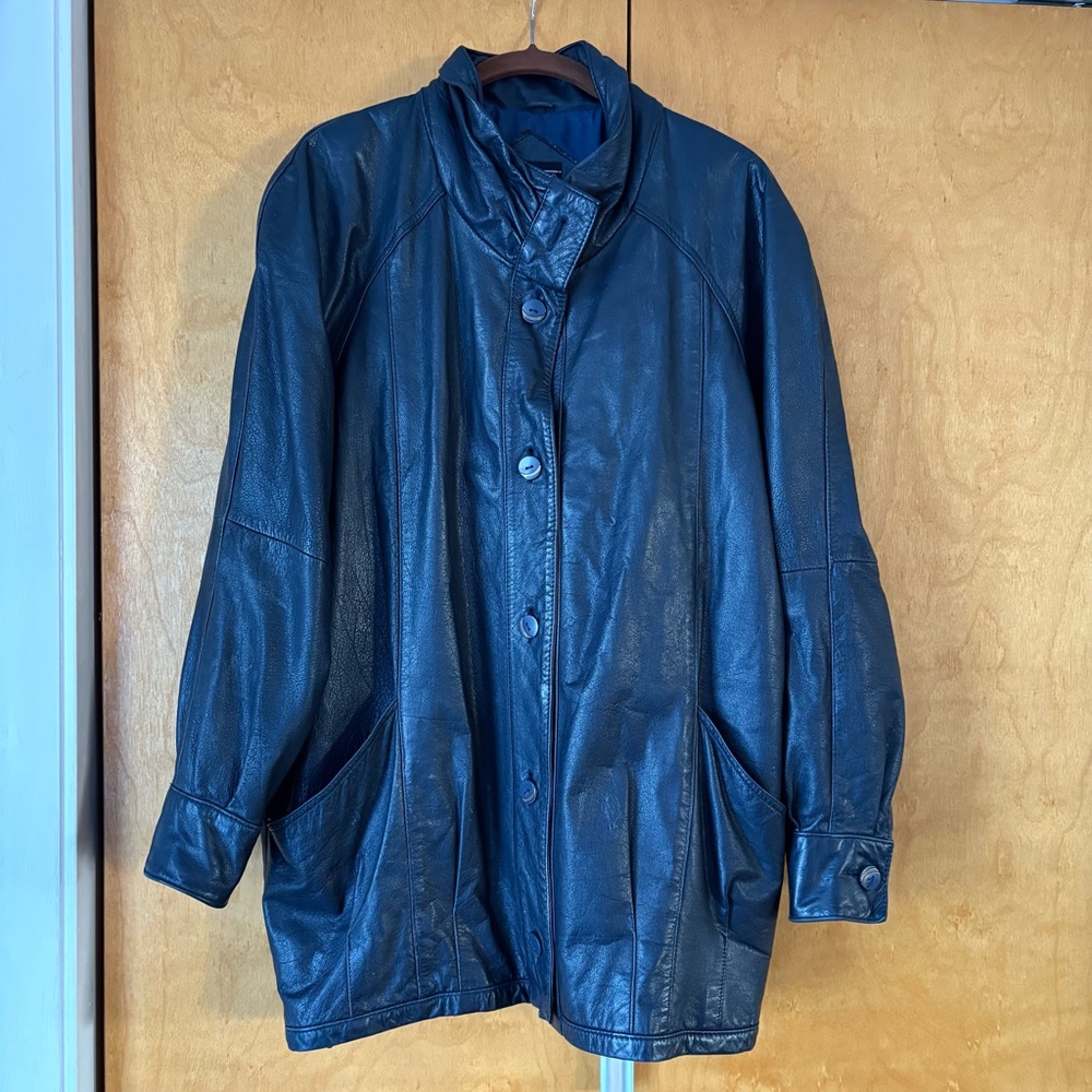 Vintage Navy Blue Pelle Leather Jacket